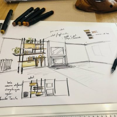 Croquis de projet d’architecture d’intérieur et conception d’espace